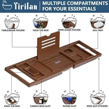 Yirilan Luxury Bathtub Tray Caddy, Expandable Bath Tray, Unique House Warming Gifts, New Home, Anniv...