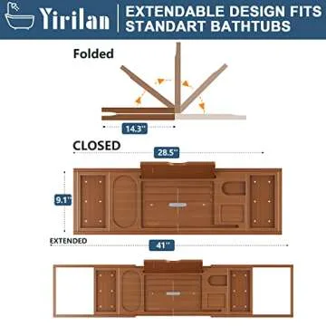 Yirilan Luxury Bathtub Tray Caddy, Expandable Bath Tray, Unique House Warming Gifts, New Home, Anniversary and Wedding Gifts for Couple, Bridal Shower Gift for Women