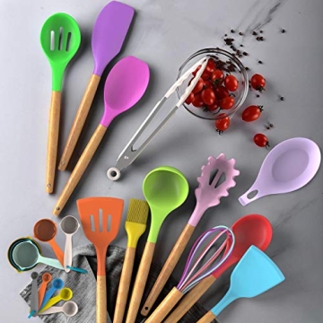 Umite Chef Kitchen Cooking Utensils Set, 33 pcs Non-stick Silicone Cooking Utensil Set with Holder, ...