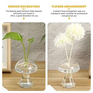 NOLITOY Mushroom Glass Vase Flower Planter Vase Transparent Terrarium Vase for Hydroponic Plants Dec...