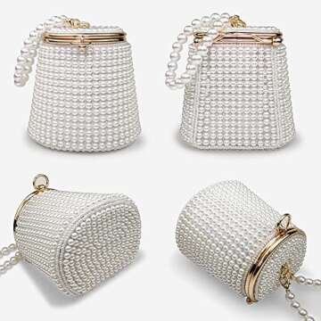 BESTYROCLY Pearl Clutch Purse for Women Mini White Beaded bag Purse Handbag for Party Wedding
