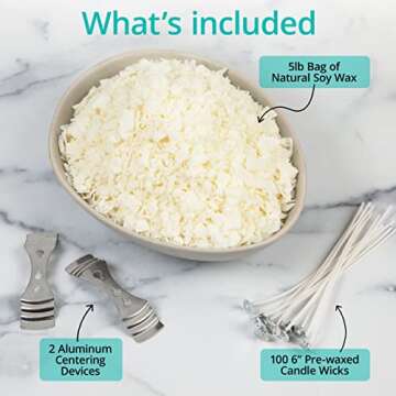 Hearts & Crafts Soy Wax for Candle Making - 5lbs with 100 Pre-Waxed Wicks & 2 Metal Centering Tools ...