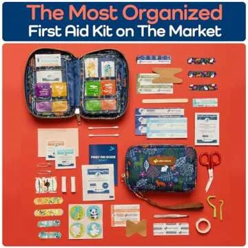 KeepGoing Kids' 130 Pc First Aid Kit - Car, Home, Purse, Diaper Bag - Latex-Free Bandages, TSA-Approved Travel Size