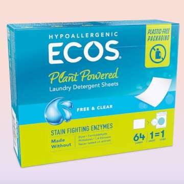 ECOS Laundry Detergent Sheets Vegan, No Plastic Jug, No Mess & Liquid Free - Laundry Sheets in Washe...