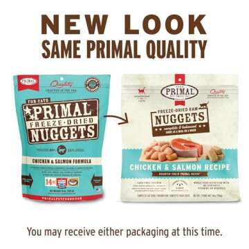 Primal Freeze Dried Raw Cat Food Nuggets Chicken & Salmon, Complete & Balanced Meal or Topper, Premi...