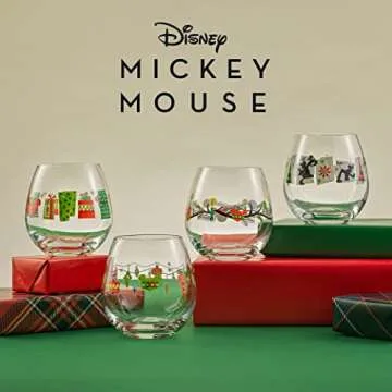 JoyJolt Disney Mickey Mouse Stemless Wine Glass Set