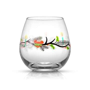 JoyJolt Disney Mickey Mouse Joy O Joy Stemless Wine Glasses. Set of 4 Wine Glass Drinking Glasses. Joyful Gifts and Xmas Disney Stuff. 15oz Disney Wine Glass Mickey Mouse Cup Set.