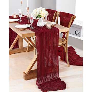 5 Pack 10Ft Burgundy Cheesecloth Table Runner Boho Bulk Gauze Table Runner Cheesecloth Fabric for Wedding Bridal Shower Birthday Party Baby Shower Decor 35x120 Inch