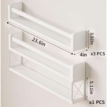 QimCoor 23.6 inch Kids Bookshelf, 4Pack Floating Bookshelves for Wall, Solid Wood Nursery Book Shelves, Wall Shelves for Living Room Bedroom Decor, White