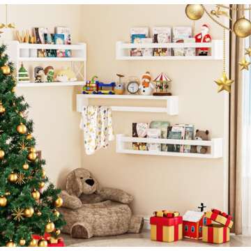 QimCoor 23.6 inch Kids Bookshelf, 4Pack Floating Bookshelves for Wall, Solid Wood Nursery Book Shelves, Wall Shelves for Living Room Bedroom Decor, White