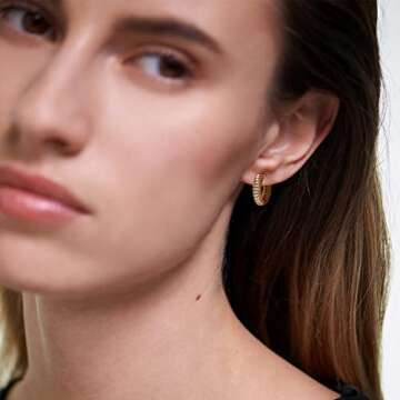 MYEARS Women Twisted Earrings Gold Huggie Croissant Hoop 14K Gold Plated Small Simple Hypoallergenic...