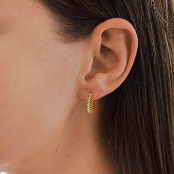 MYEARS Women Twisted Earrings Gold Huggie Croissant Hoop 14K Gold Plated Small Simple Hypoallergenic Everyday Jewelry