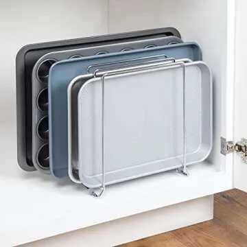 mDesign 5 Slot Pot and Pan Rack — Metal Wire Rack for Cabinets, Pantries or Kitchen Surfaces — Freestanding Pan Stand for Pans, Pots, Lids and Crockery – Silver