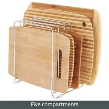 mDesign 5 Slot Pot and Pan Rack — Metal Wire Rack for Cabinets, Pantries or Kitchen Surfaces — Freestanding Pan Stand for Pans, Pots, Lids and Crockery – Silver