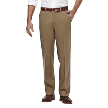Haggar Men's No Iron Khaki Pants - Classic Fit & Comfortable Expandable Waist