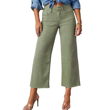 Allimy Women's High Waisted Wide Leg Ripped Jeans