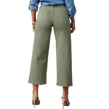 Allimy Women's High Waisted Wide Leg Ripped Jeans