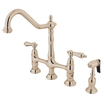 Kingston Brass KS1276ALBS Heritage Bridge Kitchen Faucet - Elegant Polished Nickel