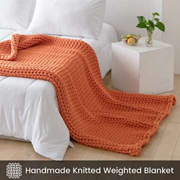 ZonLi Knitted Weighted Blanket 60''x80''20 pounds,Handmade Chunky Knitted Throw Blanket Queen Size for Sleep,Home Decor for Sofa Bed, Suit for Adults(Yellow Orange)