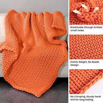 ZonLi Knitted Weighted Blanket 60''x80''20 pounds,Handmade Chunky Knitted Throw Blanket Queen Size for Sleep,Home Decor for Sofa Bed, Suit for Adults(Yellow Orange)