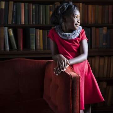 Hope & Henry Girls' Short Sleeve Ponte Skater Dress with Faux Fur Collar Red