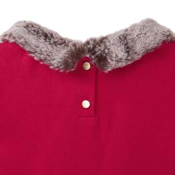 Hope & Henry Girls' Short Sleeve Ponte Skater Dress with Faux Fur Collar Red