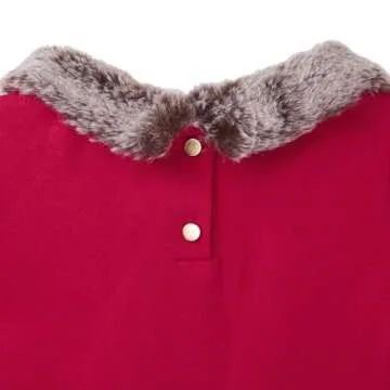 Hope & Henry Girls' Short Sleeve Ponte Skater Dress with Faux Fur Collar Red