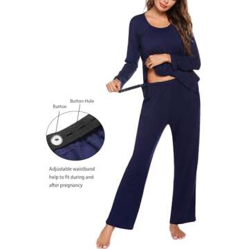 Ekouaer Women's Maternity Nursing Pajamas Set Long Sleeve Pregnancy Pajama Breastfeeding PJS Sleepwear Navy Blue Medium