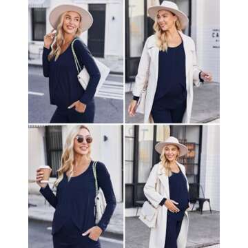 Ekouaer Women's Maternity Nursing Pajamas Set Long Sleeve Pregnancy Pajama Breastfeeding PJS Sleepwear Navy Blue Medium