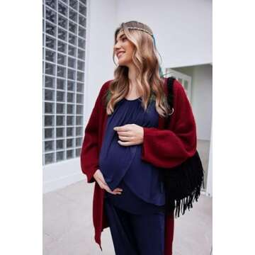 Ekouaer Women's Maternity Nursing Pajamas Set Long Sleeve Pregnancy Pajama Breastfeeding PJS Sleepwear Navy Blue Medium