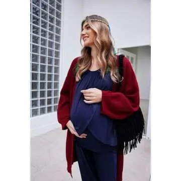 Ekouaer Women's Maternity Nursing Pajamas Set Long Sleeve Pregnancy Pajama Breastfeeding PJS Sleepwear Navy Blue Medium