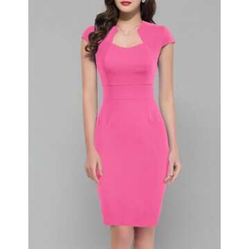 GRACE KARIN Women Cocktail Dress Rose Pink Wedding Guest Dress Knee Length