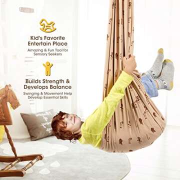 Sensory Swing for Kids - Indoor Swing Adjustable Hammock Great for Autism, ADHD, Aspergers, Sensory Therapy Swing with 360° Swivel Hanger for Children Calming & Playing with Sensory Needs