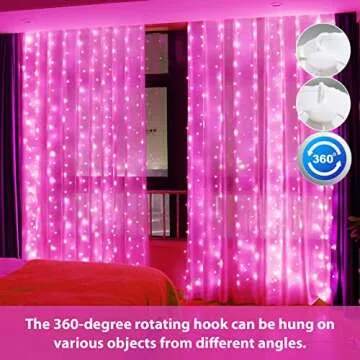 HXWEIYE 300LED Pink Fairy Curtain Hanging Lights with Remote 8 Modes Timer for Bedroom, 9.8x9.8Ft US...