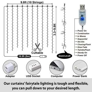 HXWEIYE 300LED Pink Fairy Curtain Hanging Lights with Remote 8 Modes Timer for Bedroom, 9.8x9.8Ft USB Plug in Christmas Fairy String Lights for Outdoor, Weddings, Party, Garden, Wall, Decorations