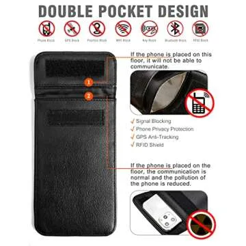 Faraday Bags for Phones, Leather Surface, Multiple Ways to Carry, Signal Blocking Pouch, GPS/RFID Shield Phone Sleeve, Cellphone Privacy Protection, 8 x 4.8 inches, for All Smartphones (Black)