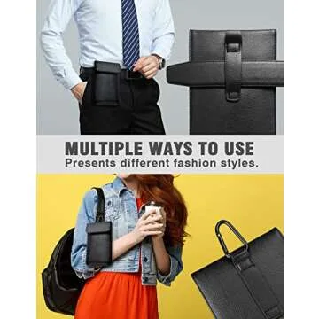 Faraday Bags for Phones, Leather Surface, Multiple Ways to Carry, Signal Blocking Pouch, GPS/RFID Shield Phone Sleeve, Cellphone Privacy Protection, 8 x 4.8 inches, for All Smartphones (Black)