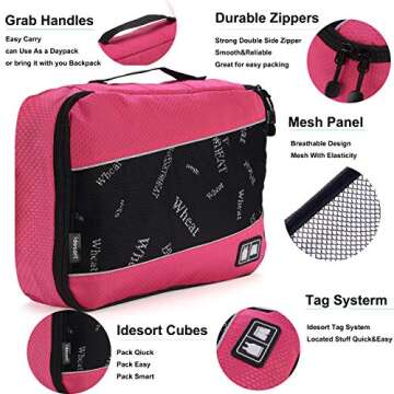 Idesort 8 Set Packing Cubes, Travel Luggage Bags Organizers Mixed Color Set (Rose Blue)