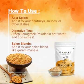 mi nature USDA CERTIFIED Organic Fenugreek Powder (TRIGONELLA FOENUM)(100% NATURAL, ORGANICALLY GROWN) (227g / (1/2 lb) / 8 ounces) - Resealable Zip Lock Pouch