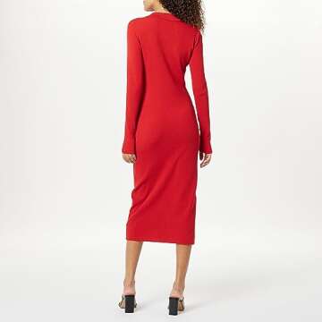 The Drop Women's Jaxon Button Down Ribbed Sweater Dress, Lava Red, S