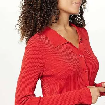 The Drop Women's Jaxon Button Down Ribbed Sweater Dress, Lava Red, S