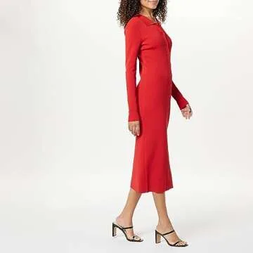 The Drop Women's Jaxon Button Down Ribbed Sweater Dress, Lava Red, S