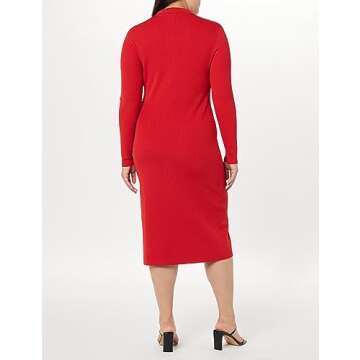 The Drop Women's Jaxon Button Down Ribbed Sweater Dress, Lava Red, S