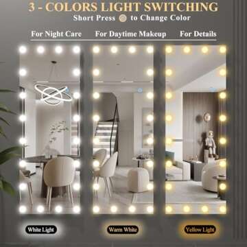 Biyatuos Door Mirror,55"x20"Over The Door Mirror,Full-Length Mirror with Lights,Vanity Makeup Dressi...