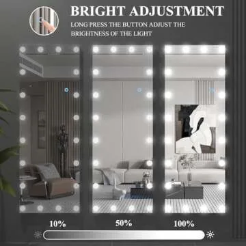 Biyatuos Door Mirror,55"x20"Over The Door Mirror,Full-Length Mirror with Lights,Vanity Makeup Dressing Body Mirror for Bedroom Living Room (Black)