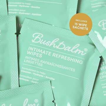 Bushbalm Intimate Refreshing Wipes - Hydrating for Sensitive Areas with Aloe Vera and Natural Extracts - Flushable and Soothing - 15 Wipes