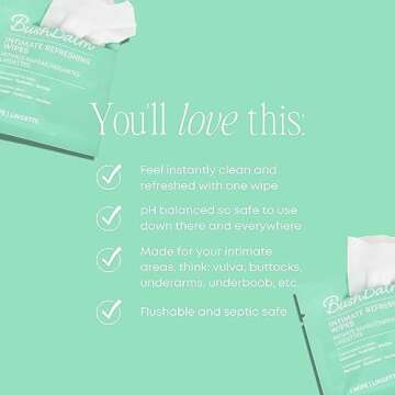 Bushbalm Intimate Refreshing Wipes - Hydrating for Sensitive Areas with Aloe Vera and Natural Extracts - Flushable and Soothing - 15 Wipes