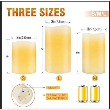 Flameless Flickering LED Battery Candles :Set of 3 Ivory Real Wax Pillar Operated Fake Faux Lights with Remote Control and Timer Function Flicker Candle for Decoration Christmas Votive Garden Outdoor