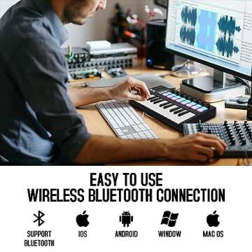 M-WAVE 25 Key USB MIDI Keyboard Controller With 16 Backlit Drum Pads, Bluetooth Semi Weighted Professional dynamic keybed 8 Knobs and Music Production,Software Included (16 Drum Black)