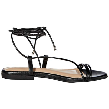 The Drop Women's Samantha Flat Strappy Lace-Up Sandal, Faux Leather Black, 7.5